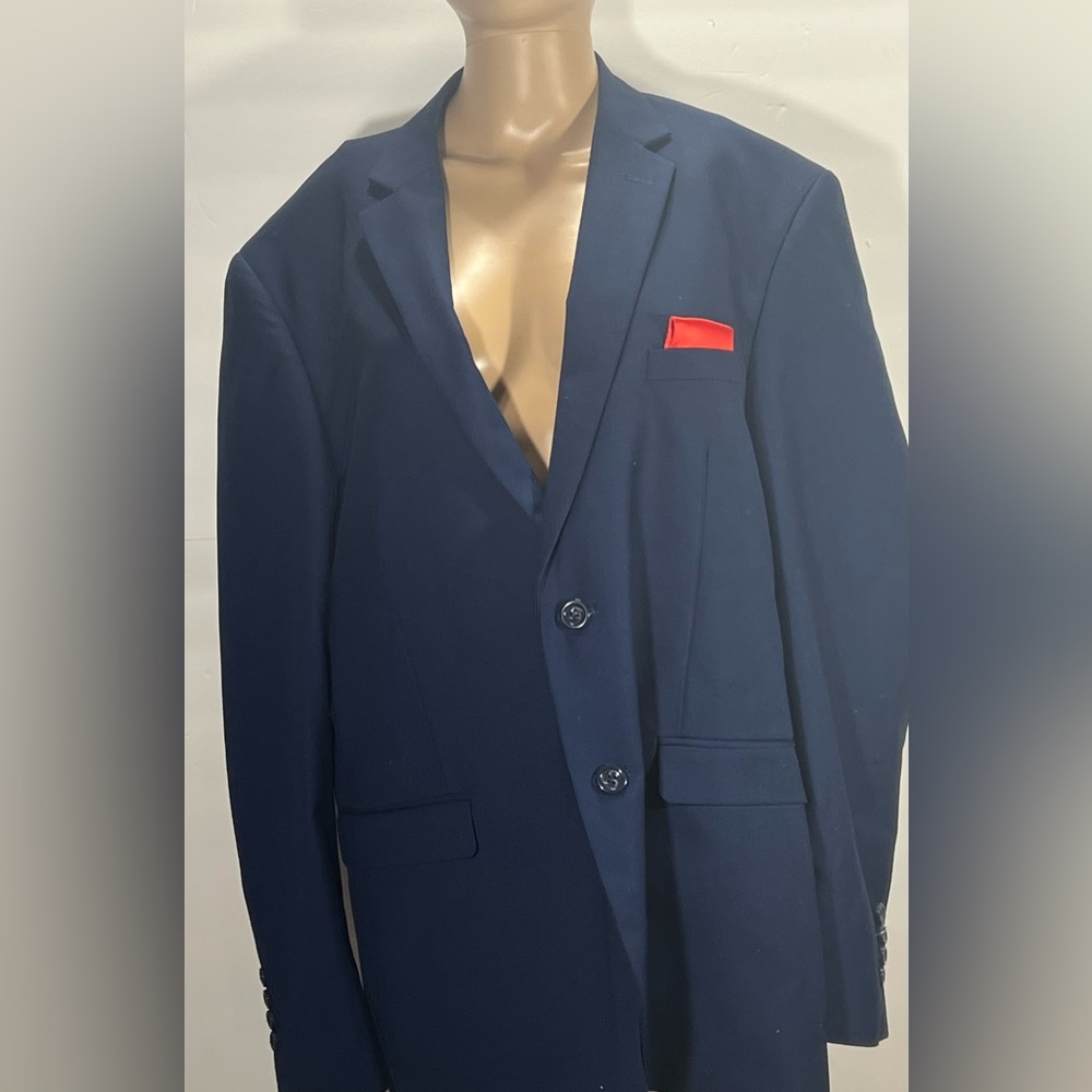 Classic Navy Blazer with Red Pocket Square size 40R